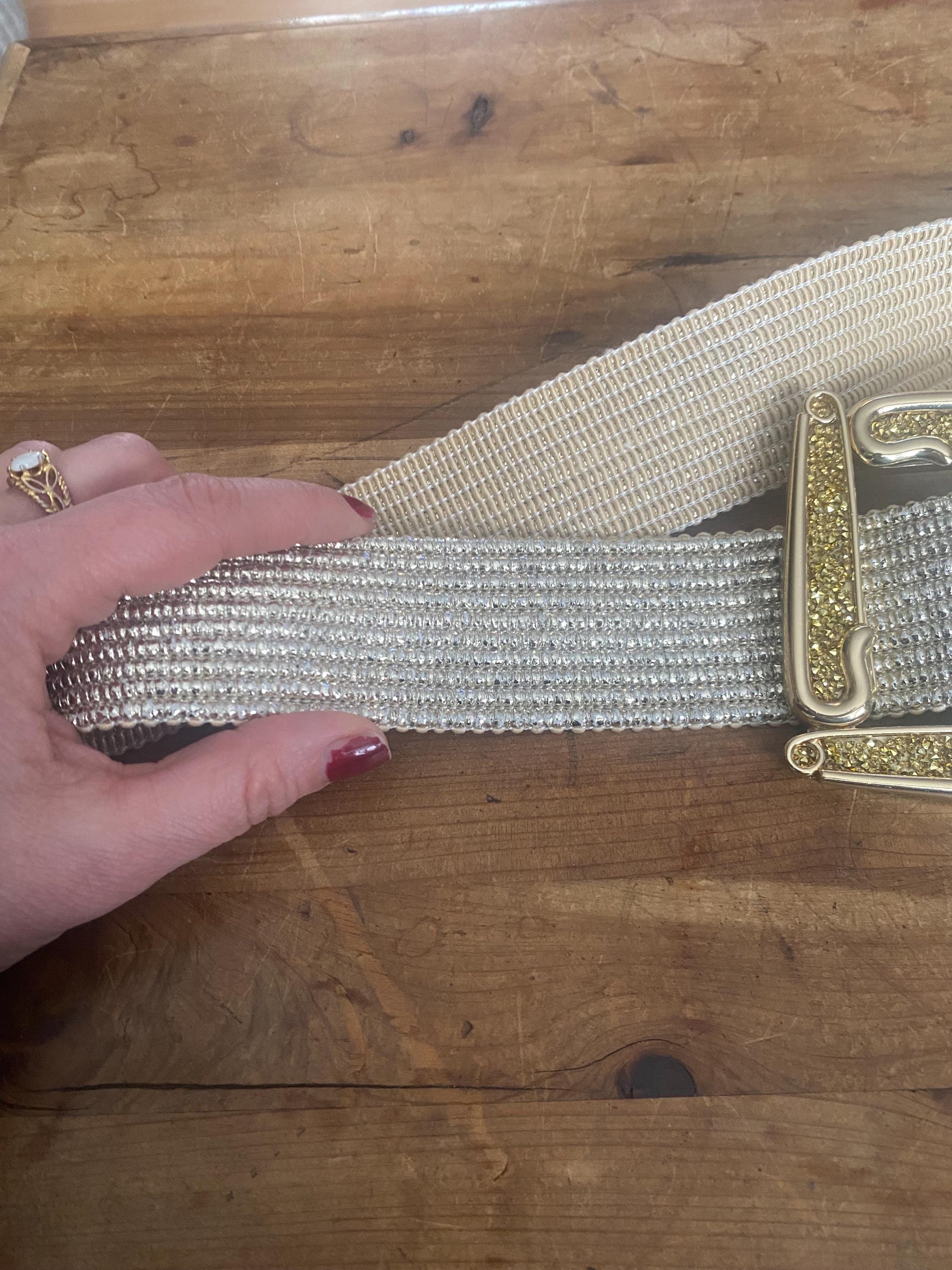 Unique Wide Gold Statement Belt – Plastic Glitter Safety Pin 