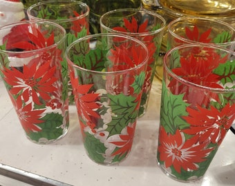 Vintage poinsettia tumblers christmas glasses