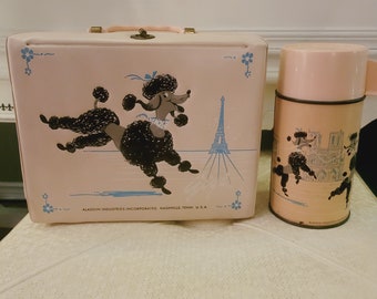 1960s Gigi poodle lunchbox with thermos, pink paris theme