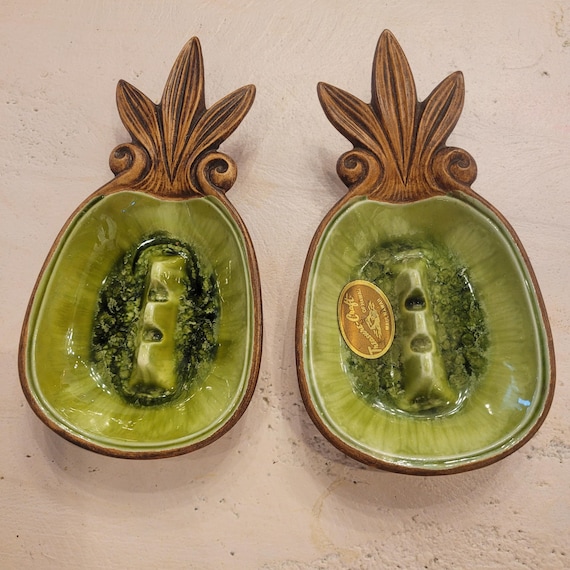 Vintage 1963 Treasure Craft of Hawaii Pineapple Ashtrays – Green