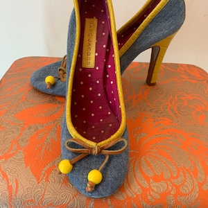 Marc Jacobs Denim and Yellow Aligator Pumps Heels Shoes Y2k