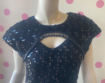 Vestido de fiesta vintage de lentejuelas y cuentas de los años 80, estilo LBD