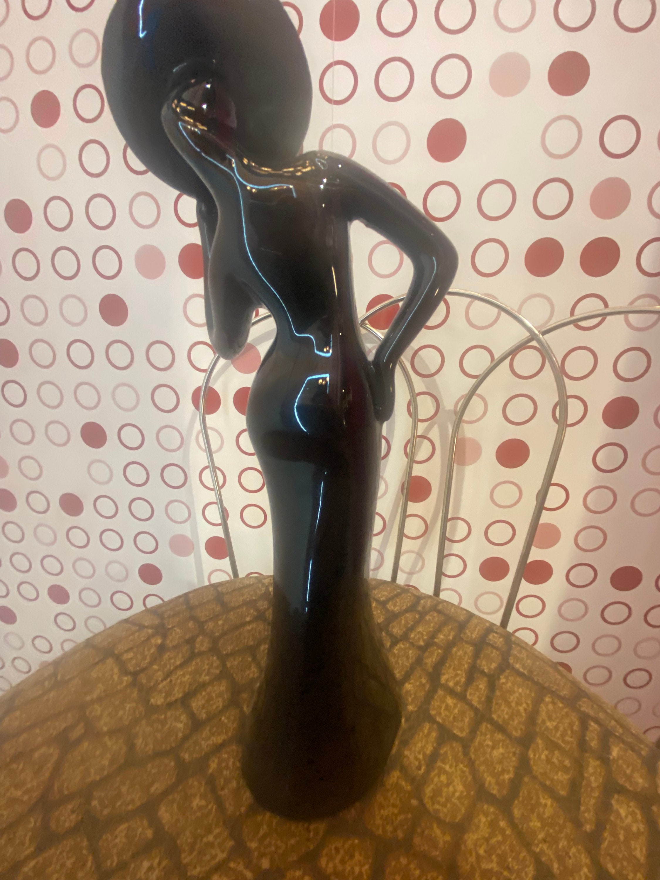 Vintage 80s Art Deco Lady, Black Lady Statue, 80s Geometric Lady