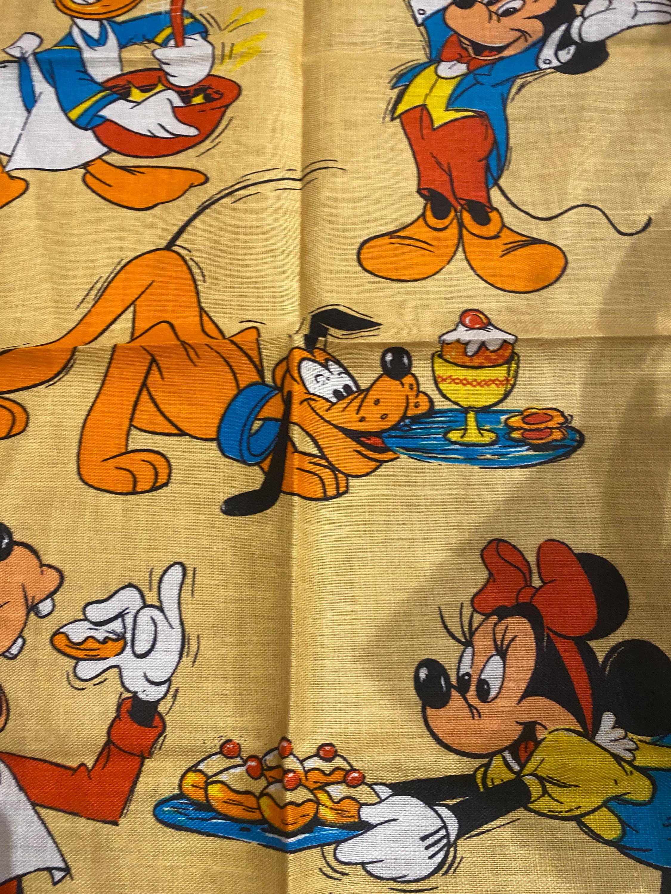 Vintage Irish Linen Walt Disney Tea Towel With Mickey, Minnie