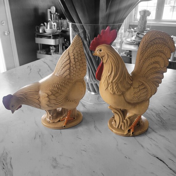 VTG 60's Royal Haeger Pottery Hen and Rooster Set Kitchen Farm