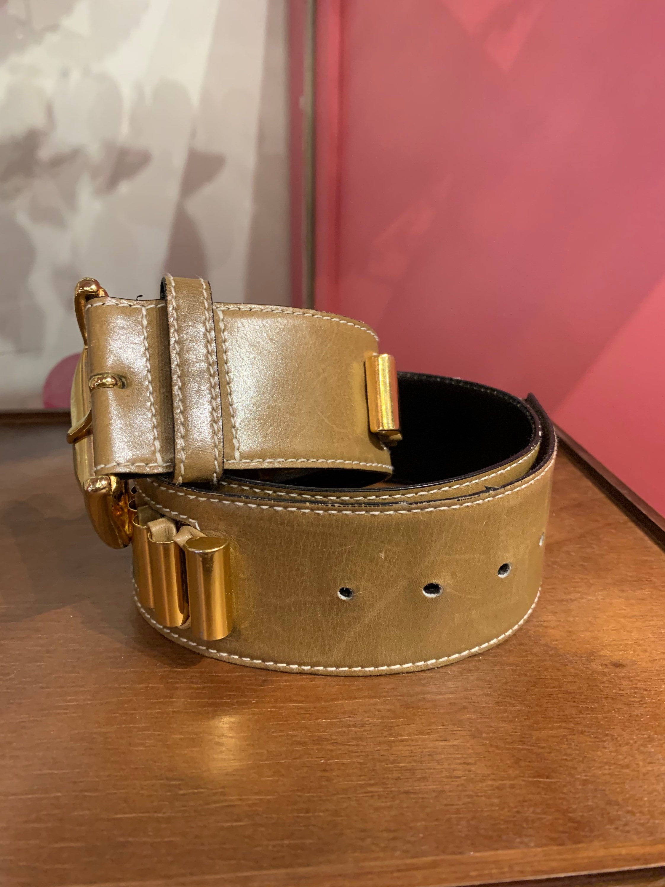 Vintage Escada Leather and Gold Belt Sz 36 - Etsy