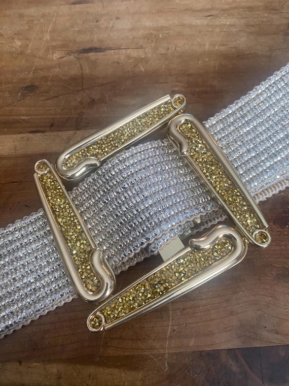 Pin Up wide bold statement belt White stretch Rhinestone Gold Buckle NWT il_1080xN.3885377818_nehc.jpg main image 2