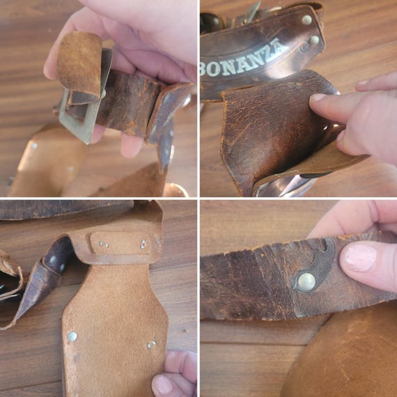 Vintage 50s Bonanza Double Toy Holster Belt - Leather Western