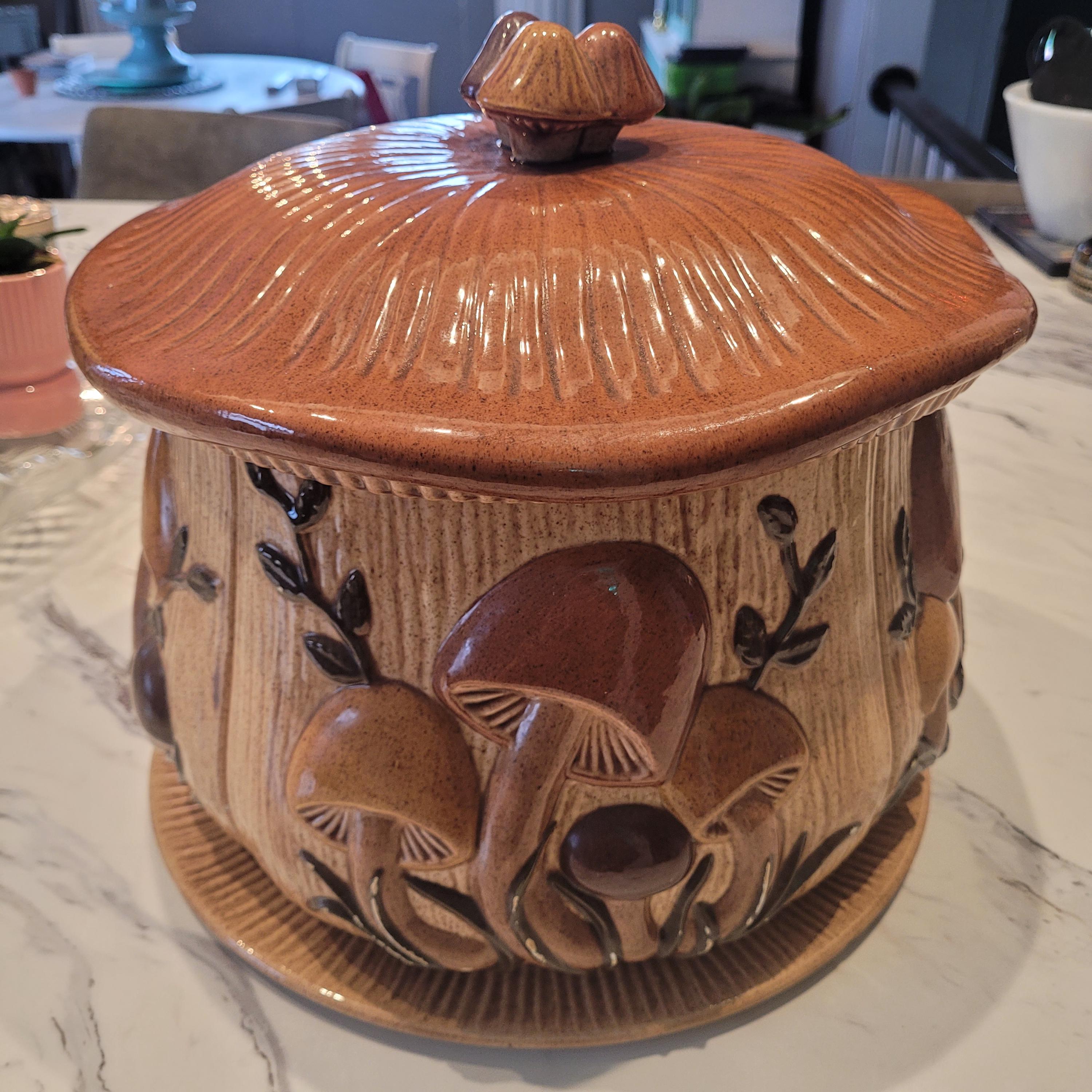 Vintage 80s Large Arnels Mushroom 6 Piece Divided Ceramic Canister