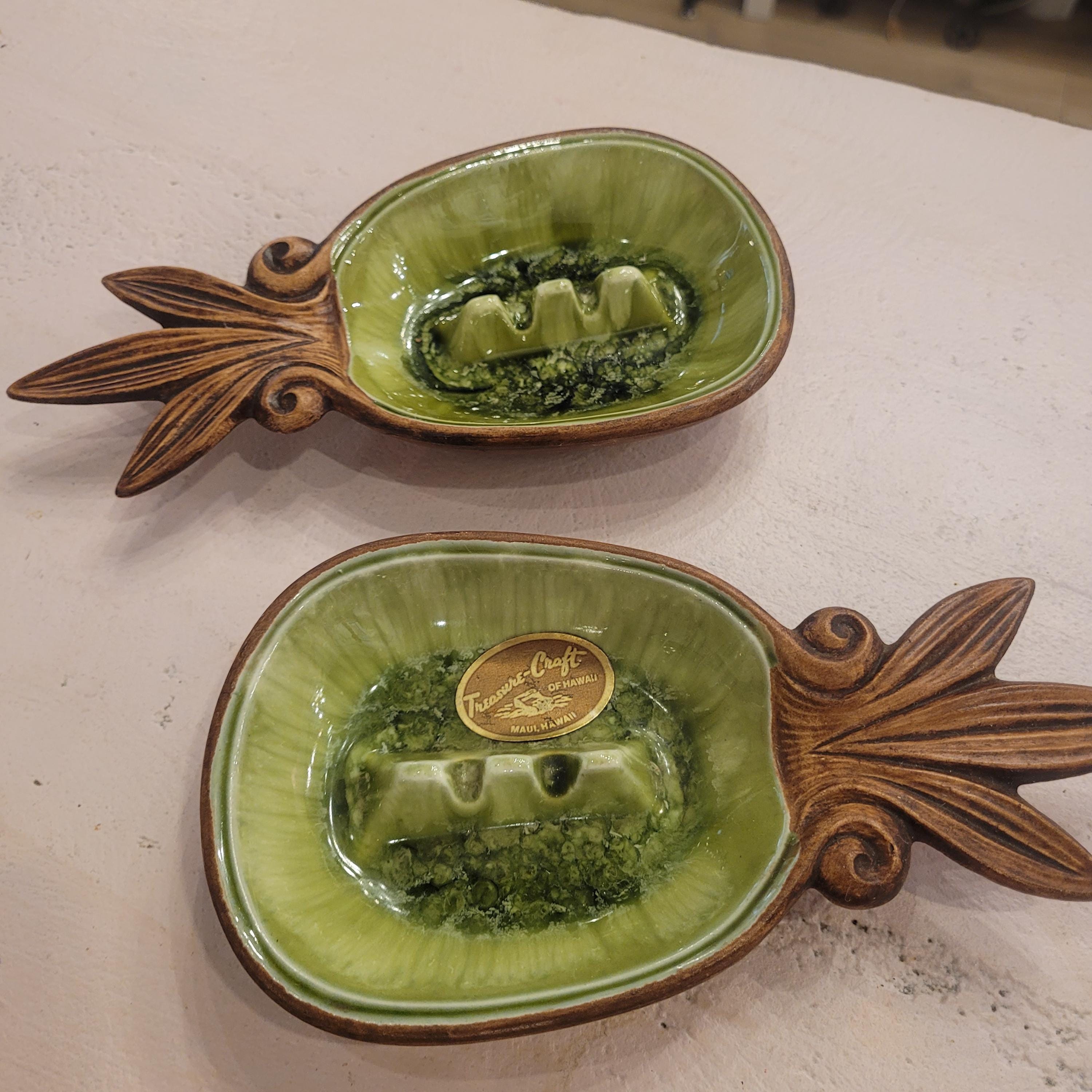 Vintage 1963 Treasure Craft of Hawaii Pineapple Ashtrays – Green