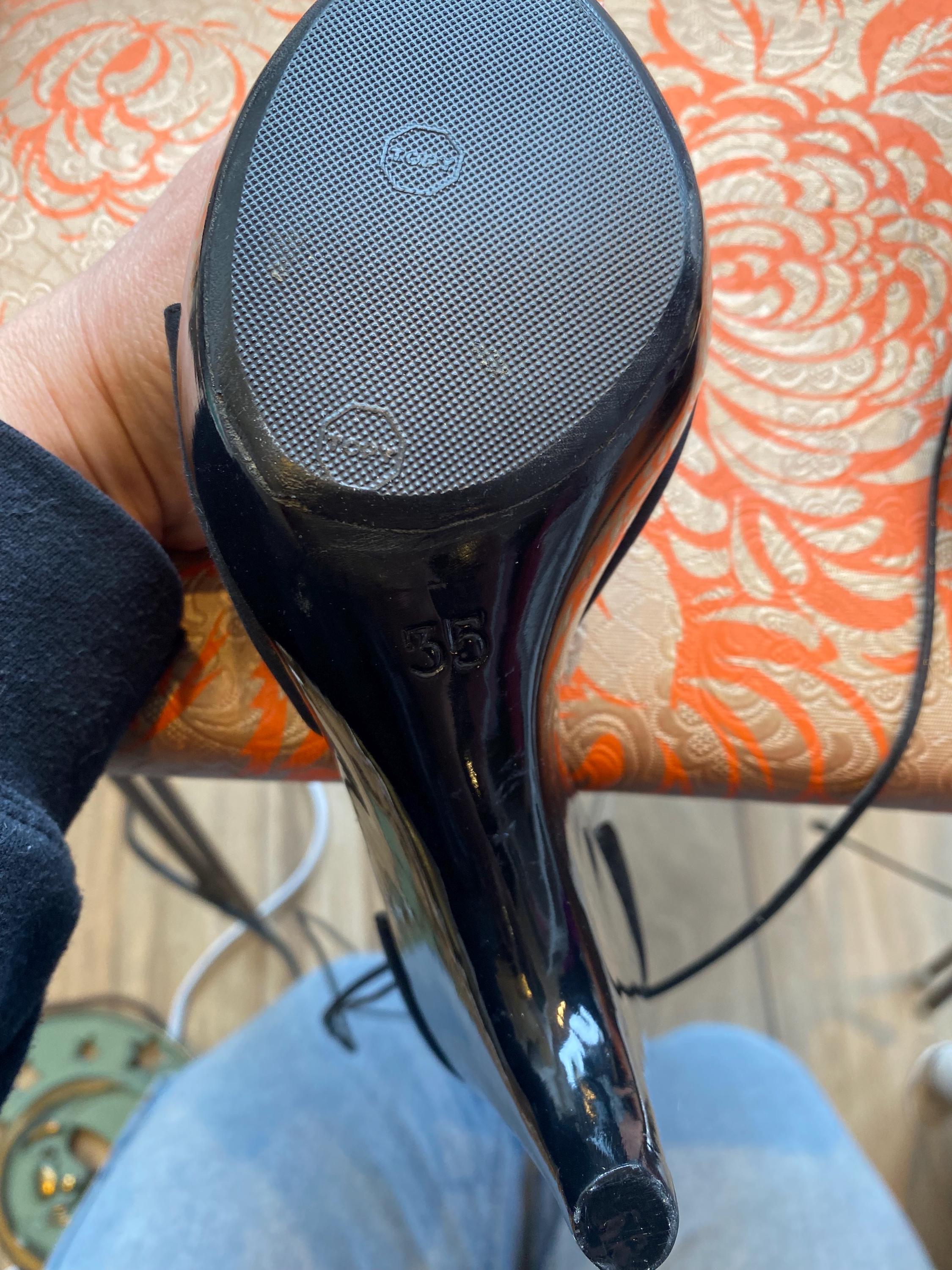 Chanel Black Satin Wedge Heels Sandals Shoes CC Logo Brass Ring 35