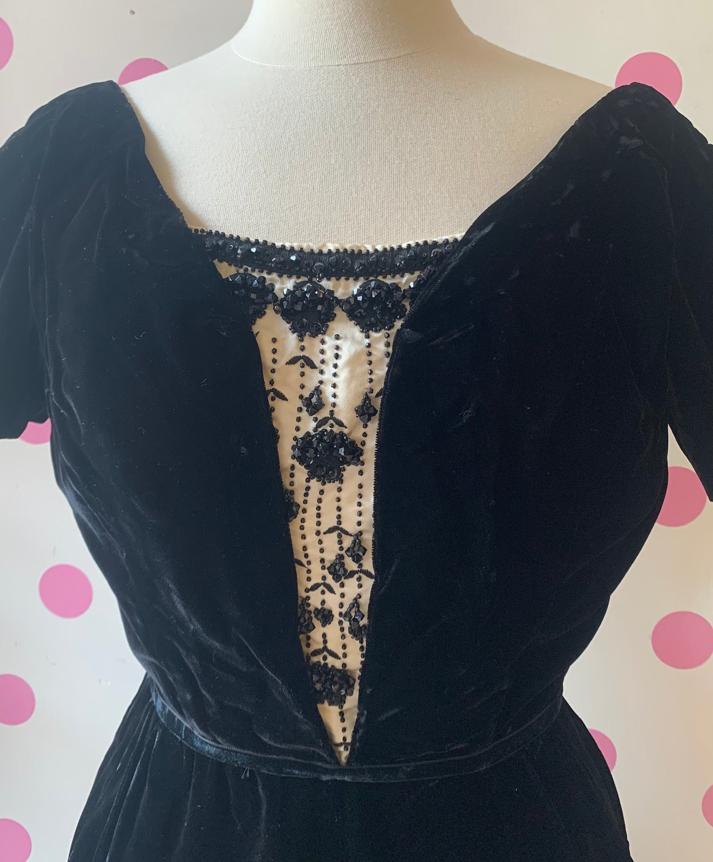 Prettiest 1950s Ceil Chapman Fitted Blue Dress w Hip Pockets & Pleated Bodice Detailing