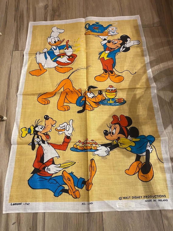 Vintage Irish Linen Walt Disney Tea Towel With Mickey, Minnie