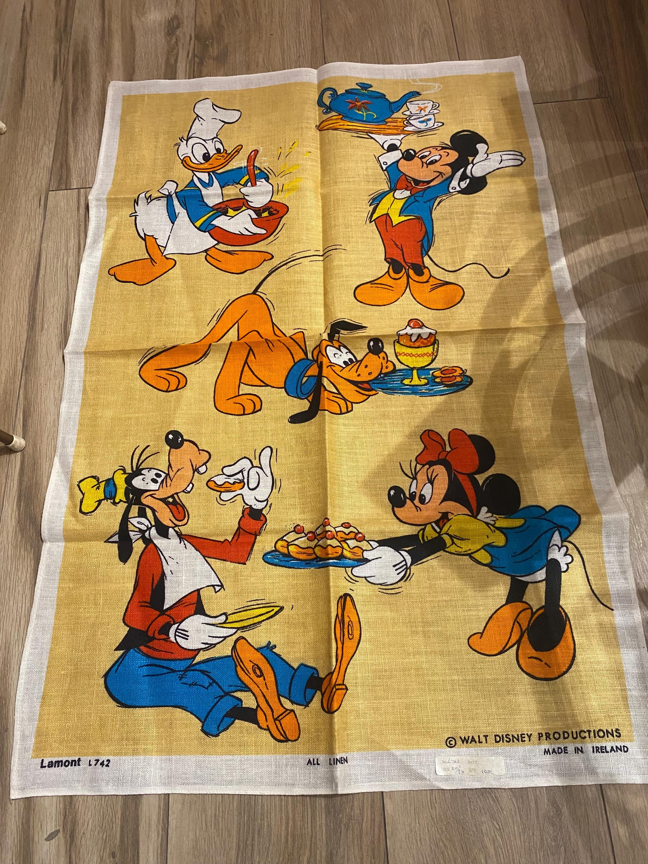 Vintage Irish Linen Walt Disney Tea Towel With Mickey, Minnie