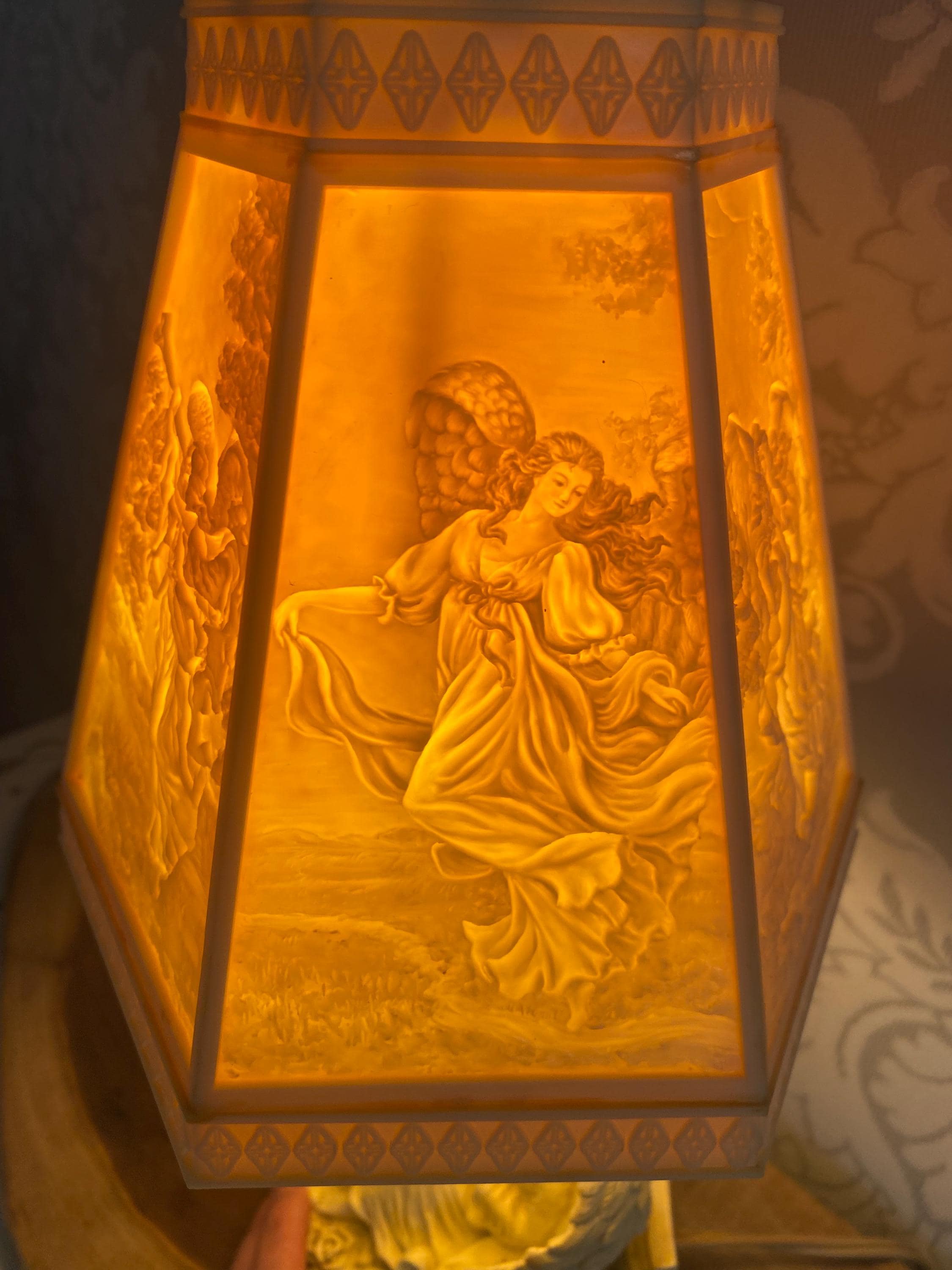 Vintage Lithophane Angel Lamp 17” Tall | Backlit Porcelain Shade ...