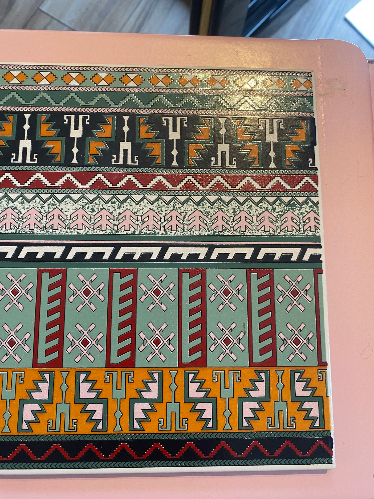 Glazed Terracotta Aztec Design Rectangular Large Tile Made in Italy ...