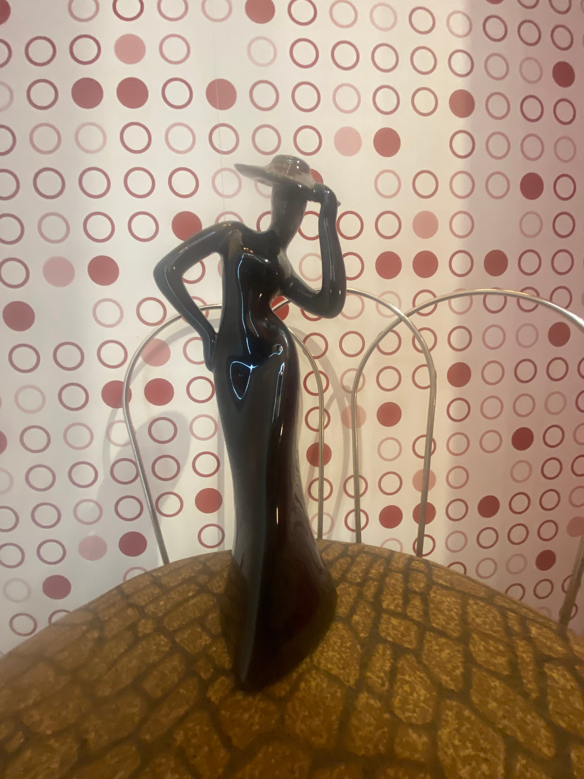 Vintage 80s Art Deco Lady, Black Lady Statue, 80s Geometric Lady