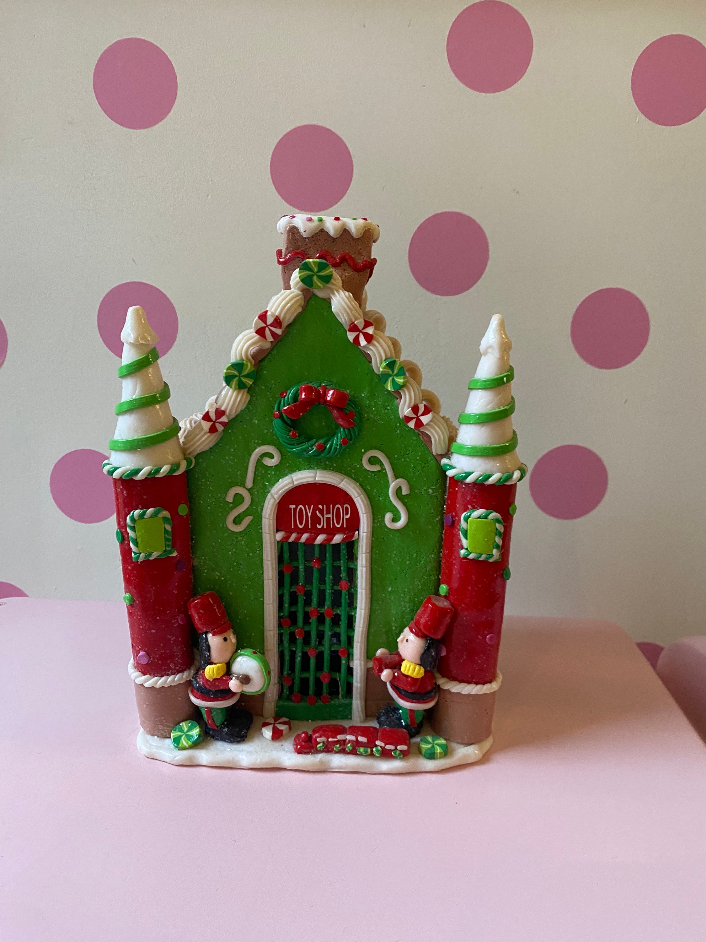 Raz Imports Christmas Gingerbread Toy Shop Dough Peppermint Lightup
