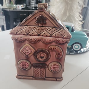 Pote de biscoitos vintage de casa de gengibre dos anos 60