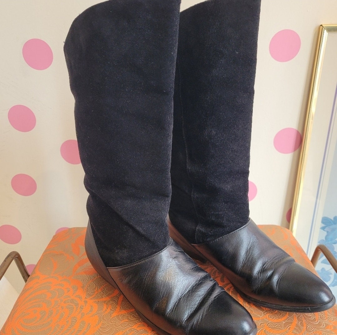 Bottes Vintage Noir CITY 55 Paris - Taille 36,5 - Cuir Italien - Talons Hauts Années 80 - Occasion Bon état
