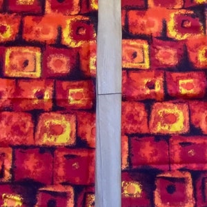 1960’s 70’s Mid Century Orange Red Yellow Curtain Panel Pair