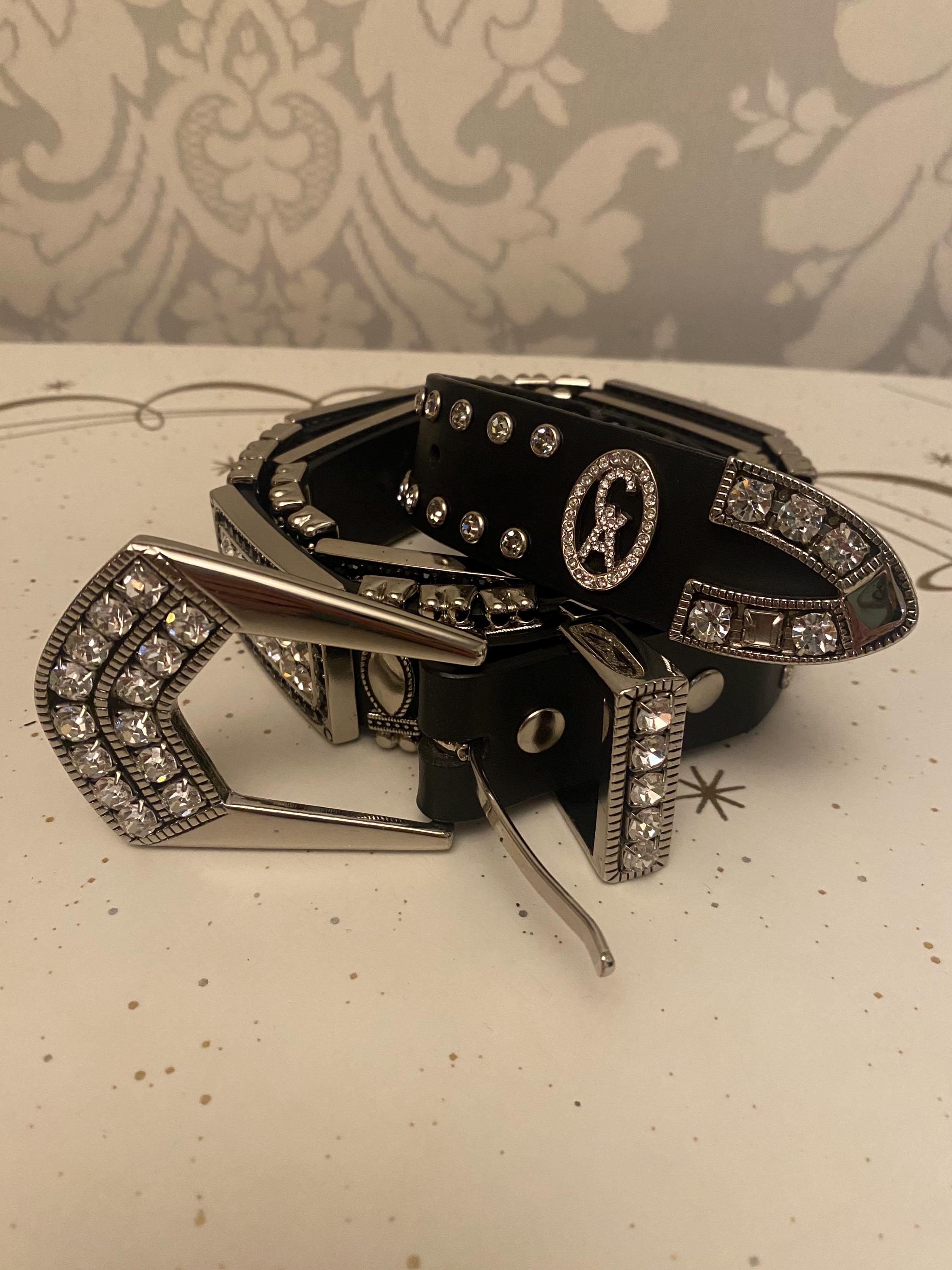 Christine Alexander Rhinestone Leather Belt Black Silver  display picture 2