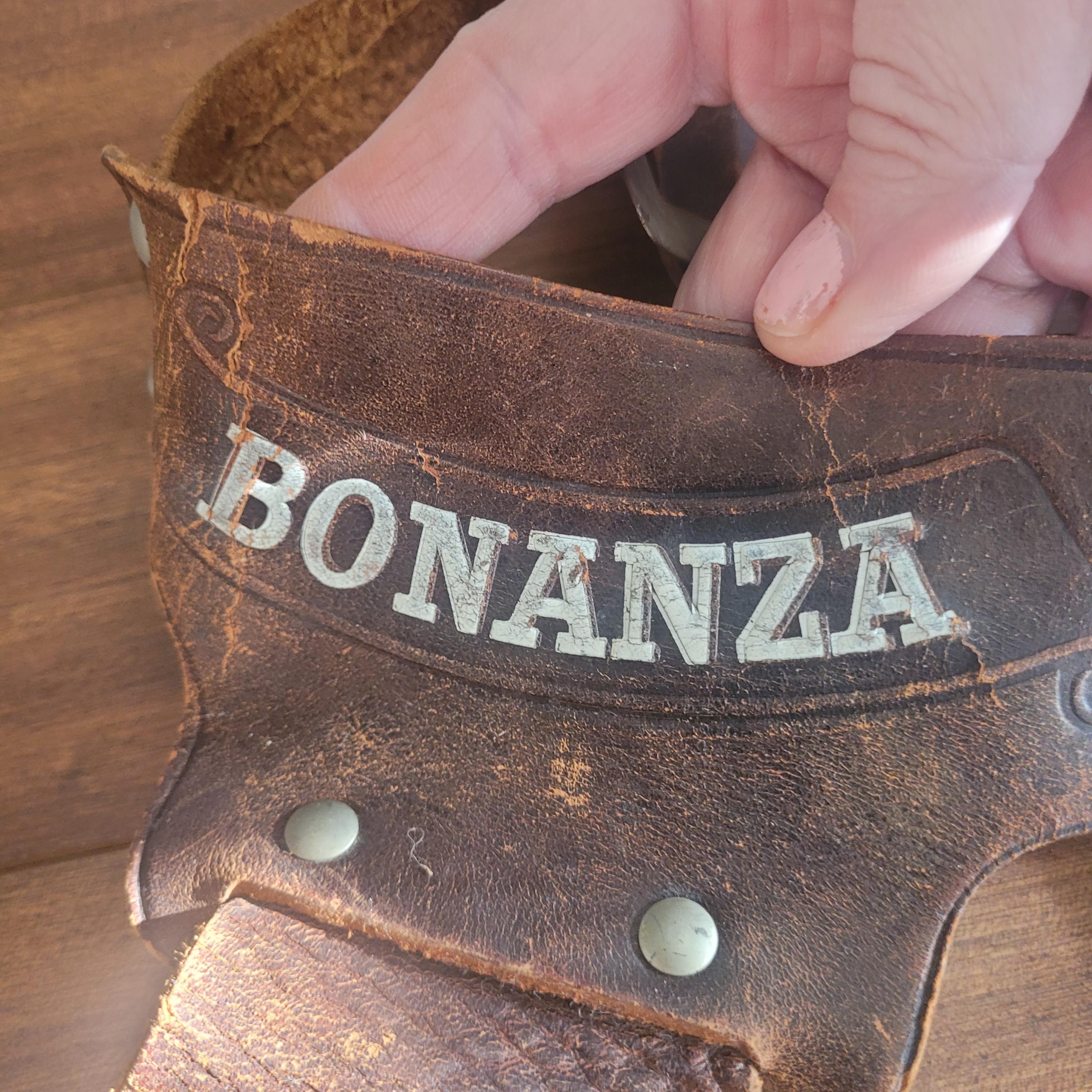 Vintage 50s Bonanza Double Toy Holster Belt - Leather Western
