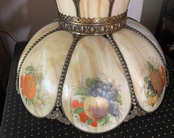 Vintage Slag Glass with Fruit Pictures Swag Lamp Shade