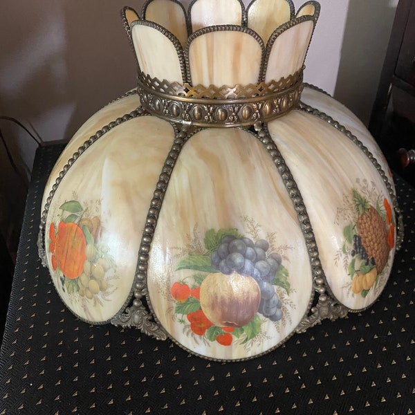 Vintage Slag Glass with Fruit Pictures Swag Lamp Shade