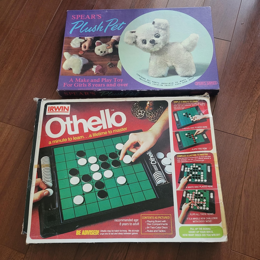 Vintage 70s/80s Othello Board Game/ 60s Spears Plush Pet Build a