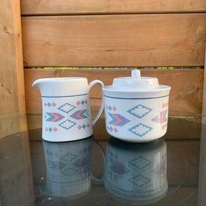 Vintage Otagiri Japan Fiji Graphics Cream and Sugar, 1980’s Cream and Suagar, Navajo Design, Pastel Navajo Design