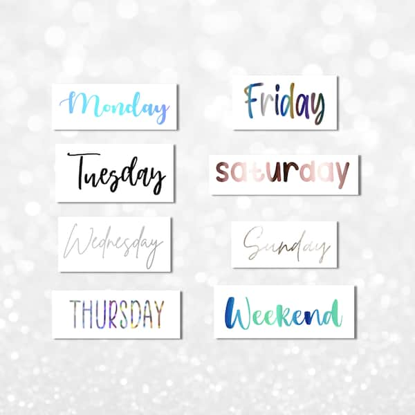 Days of the week organisation vinyl decal label stickers - For home organisation and more