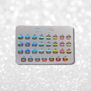Foiled October Pumpkin Number Tabs Mini Planner Stickers