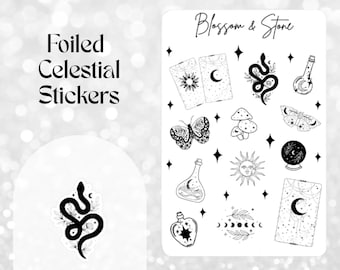 Foiled Celestial Sticker Sheet: Stickers for Planners, Bullet Journals & Scrapbooking