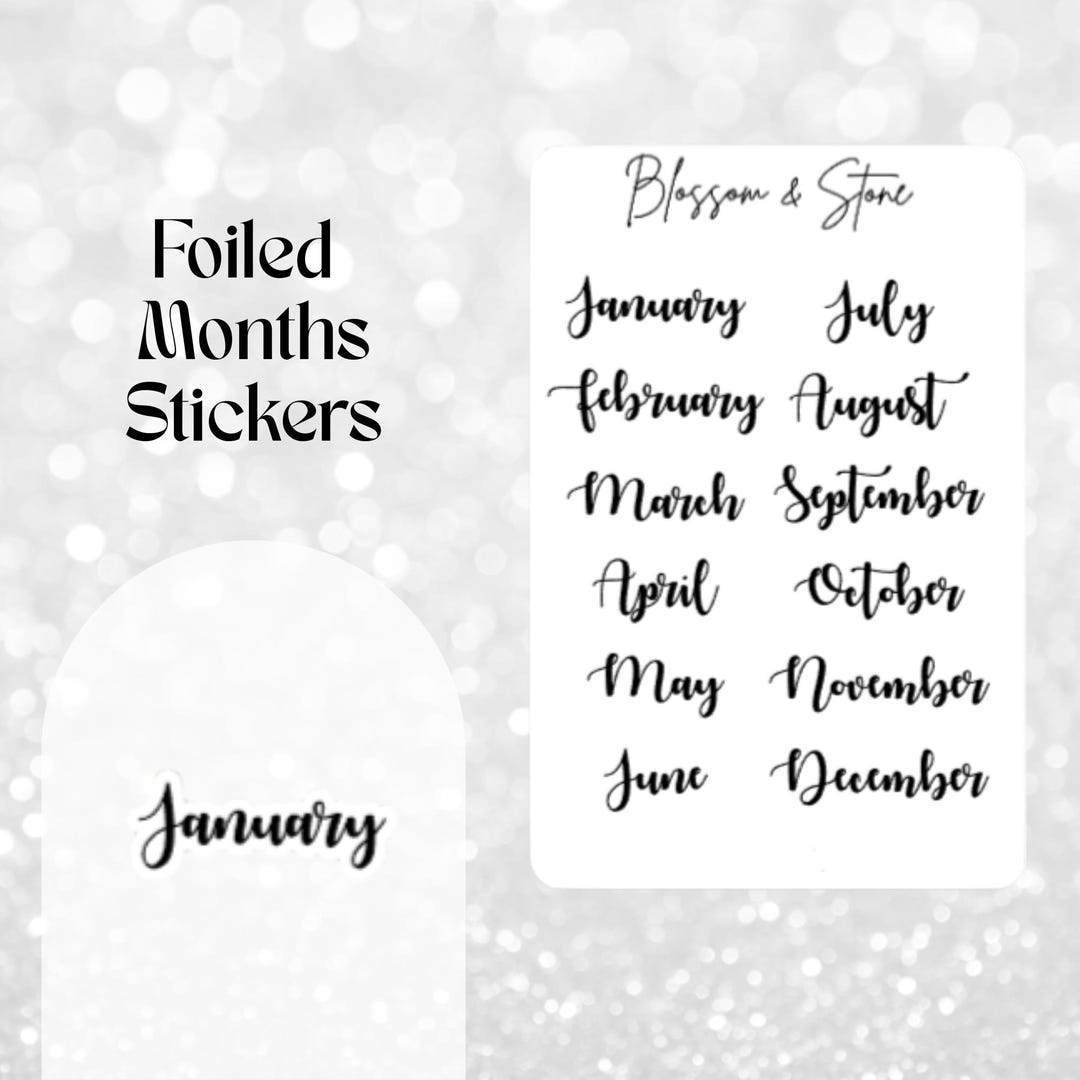 Foiled Months Sticker Sheet: Monthly Stickers for Planners, Bullet ...