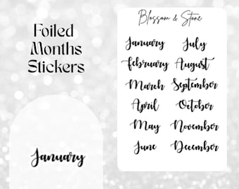 Foiled Months Sticker Sheet: Monthly Stickers for Planners, Bullet Journals & Scrapbooking