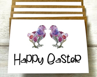 Happy Easter Wishes Greeting Cards Pack of 4 (Blank Inside) Spring Holiday Bunnies Chick