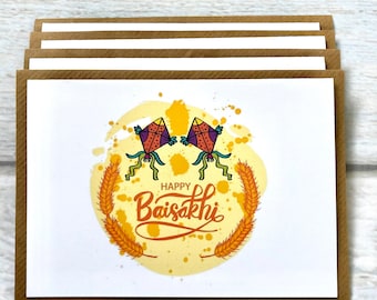 Happy Baisakhi Greeting Cards Holiday Send Love Friends Pack of 4 (blank Inside) Vaisakhi Sikh Festival