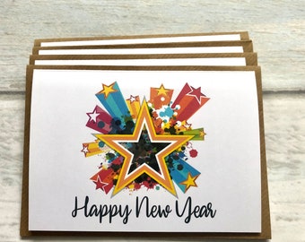 Happy New Year Greeting Cards Pack of 4 (Blank Inside) New Year 2024