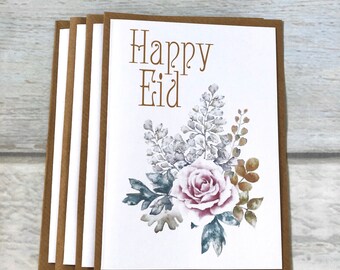 Happy Eid Mubarak Kareem Cards Pack of 4 (Blank Inside) Muslim Greeting