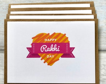 Happy Raksha Bandhan Greeting Cards Pack of 4 (Blank Inside) Holidays Rakhi Festival Rakhri