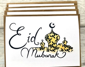 Happy Eid Mubarak Kareem Cards Pack of 4 (Blank Inside) Muslim Greeting