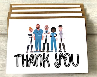 Thank You Doctor Nurse NHS Greeting Cards (Blank Inside) Pack of 4 Blue Health Care Worker Gratitude