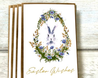 Happy Easter Wishes Greeting Cards Pack of 4 (Blank Inside) Spring Holiday Bunnies Chick