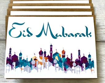 Happy Eid Mubarak Kareem Cards Pack of 4 (Blank Inside) Muslim Greeting