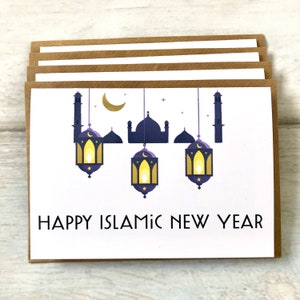 Feliz Ano Novo Islâmico Cartões de Saudação Mubarak (Em Branco Dentro) Pacote de Férias de 4