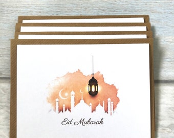 Happy Eid Mubarak Kareem Cards Pack of 4 (Blank Inside) Muslim Greeting