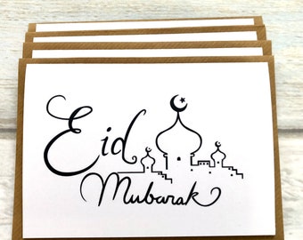 Happy Eid Mubarak Kareem Cards Pack of 4 (Blank Inside) Muslim Greeting