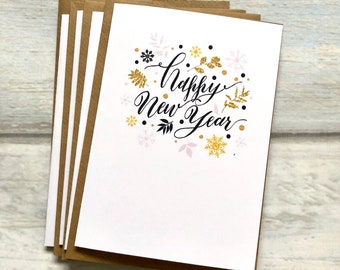 Happy New Year Greeting Cards Pack of 4 (Blank Inside) New Year 2024