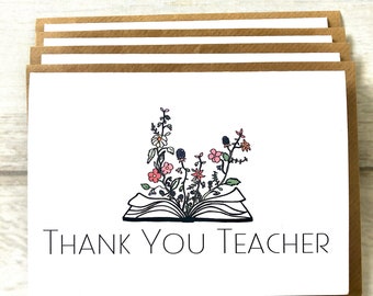 Thank You Teacher Holiday Cards Pack of 4 (Blank Inside) End Of School Term Year